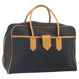 SAINT LAURENT Borsa Boston PVC Canvas Black Brown gold Auth 158370 Marrone Nero D'oro