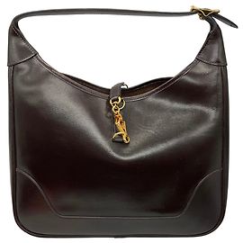 Hermès Bolsa Hermes Vintage em couro marrom com ferragens douradas Marrom