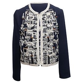 Giacca ricamata Oscar de la Renta Navy & White Taglia US S Blu navy