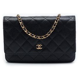 Borsa a tracolla Chanel CC Quilted Caviar Wallet on Chain nera Nero