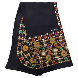 Chanel Gripoix Seidentuch schwarz 90 Scarves Schwarz