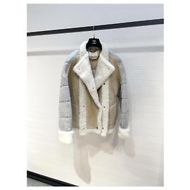 Chloé Shearling Mantel Grau Mehrfarben