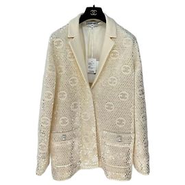 Blazer Chanel en Tweed Beige à Sequins Double-C Multicolore