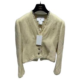 Chanel Tweed Jacke Beige Größe 38 Mehrfarben