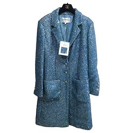 Veste Chanel en Tweed Turquoise à Paillettes Taille 38 Multicolore