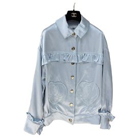 Veste Chanel en soie bleu ciel Multicolore
