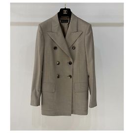 Blazer Loro Piana de lã com abotoamento duplo Camel Multicor