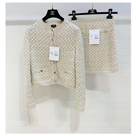 Set Cardigan e Gonna Chanel in Lana Oro Multicolore