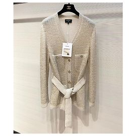 Pull Chanel en laine beige à sequins et fils d'or Multicolore