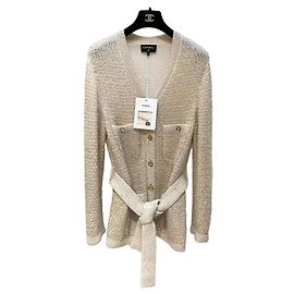 Pull Chanel en laine beige à sequins et fils d'or Multicolore