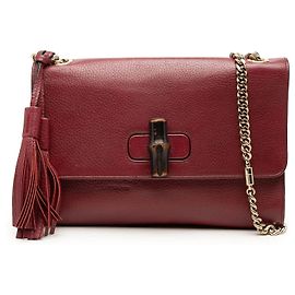 Borsa a tracolla Gucci Miss Bamboo Medium in pelle di vitello rossa Rosso