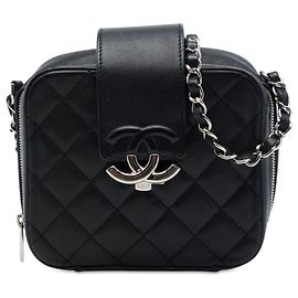 Black Chanel Mini Quilted Lambskin CC Box Camera Bag Black