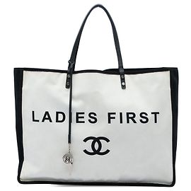 Borsa Shopping e da Viaggio Ladies First Chanel Bicolor Canvas Nera Nero