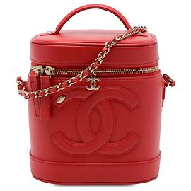 Bolsa Vanity Chanel CC em couro de cordeiro vermelho Vermelho