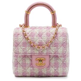 Bolsa Satchel com aba e alça de mão Chanel Crush em tweed acolchoado rosa Rosa
