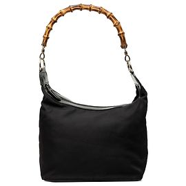 Black Gucci Nylon Bamboo Shoulder Bag Black