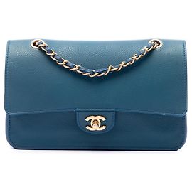 Blue Chanel Medium Classic Caviar Pure Double Flap Shoulder Bag Blue