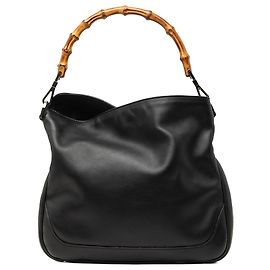 Borsa Satchel Gucci in pelle di vitello nera con Bamboo e Web Nero
