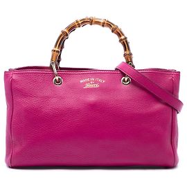 Borsa Shopper Satchel Gucci Medium in pelle di vitello rosa con bambù Rosa