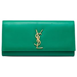 Autre Marque Green Saint Laurent Smooth Leather Cassandre Clutch Green