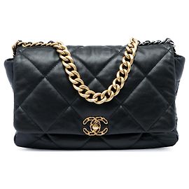 Borsa Chanel 19 Flap Maxi in Pelle di Agnello Nera Nero