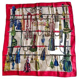 Hermès Carré 90 Passementerie Seidentuch Rot Blau Mehrfarben Beige Grün Gelb