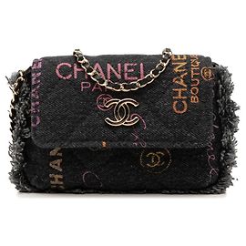 Bolsa de Ombro Chanel Mini Matelassé Coco Mark com Corrente Preto Multicor