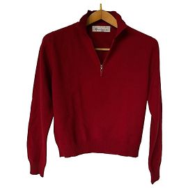 Brunello Cucinelli Jersey rojo de lana y cashmere con cremallera Burdeos