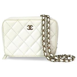 Chanel Square CC Chain Camera Quilted Caviar Mini Weiß
