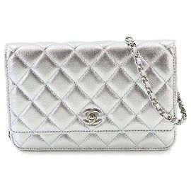 Chanel Matelassé Classic Chain Wallet Silvery