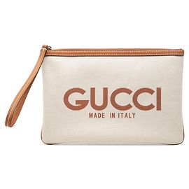 Gucci GG Supreme Logo Print Clutch Bag Brown Cream