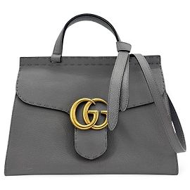 Gucci GG Marmont Top Handle Leather Medium Marrone