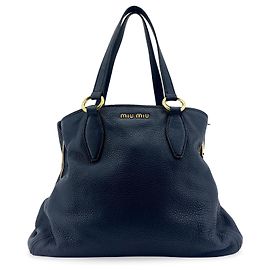 Miu Miu Phenix Convertible Leather Medium Blu navy