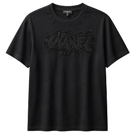 Chanel Camiseta de algodão preto bordada 2020 Preto