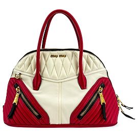 Miu Miu Biker Convertible Dome Satchel Couro Matelassé Small Vermelho