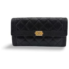 Chanel Boy Flap Quilted Caviar Long Noir