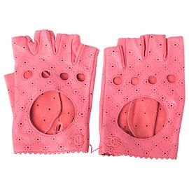 Chanel Leather Women's Pink Fingerless Motorcycle Gloves Pink Other