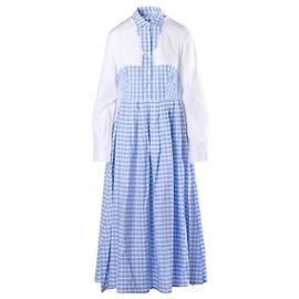 Autre Marque Vivetta Blue & White Gingham Cotton Maxi Dress White Other