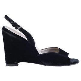Sandali slingback con zeppa in velluto nero vintage Prada Nero Altro