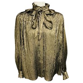 Chloé Blusa in Lurex Chloe con collo a fiocco e volant metallizzati dorati D'oro