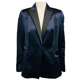 Akris Navy Blue / Black Silk Tuxedo Blazer Jacket Navy blue
