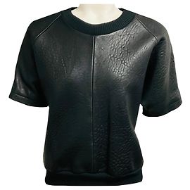 Vera Wang Collection Kurzarm-Top aus schwarzem Lammleder Schwarz