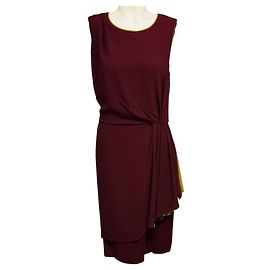 Robe midi sans manches en crêpe drapée Fendi Burgundy / Olive Bordeaux