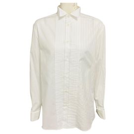 Camicia in cotone plissettata Optic White Loewe con ricamo logo Bianco