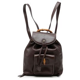 Mini zaino Gucci in pelle di vitello marrone con coulisse e bambù Marrone