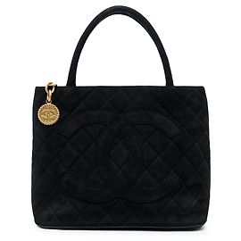 Bolsa Medallion de Camurça Preta da Chanel Preto