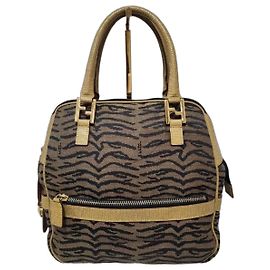 Fendi Zucca Canvas Top Handle Bag Brown Beige Brown Beige
