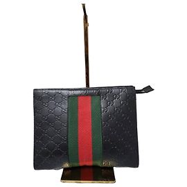 Gucci Guccissima Signature Web Clutch in Black Leather Black