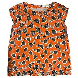 Autre Marque Top Cristina Gavioli de seda estampado de corações e folhagem laranja Preto Branco Laranja