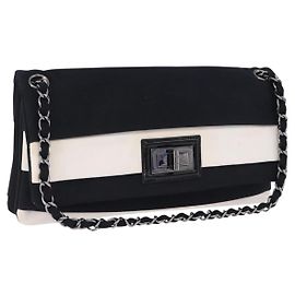 CHANEL 2.55 Chain Shoulder Bag Nylon Black Silver CC Altro